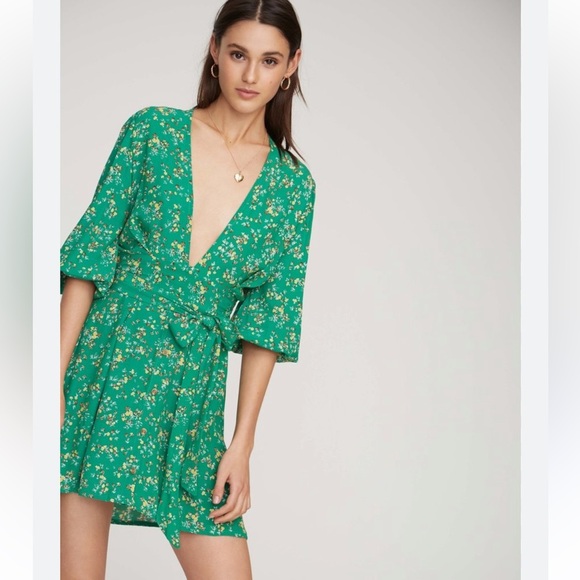 Faithfull The Brand Margot Green Floral Dress - Picture 1 of 14